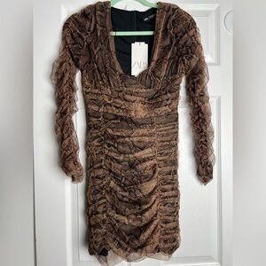 Zara Brown Snake Print Draped Tulle V Neck
Long Sleeve NWT